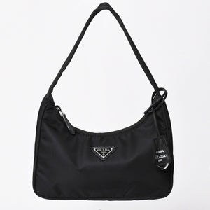 極美品 PRADA プラダ ホーボー ワンショルダーバッグ MV519 ナイロン ブラック トライアングルロゴ シルバー金具 中古 4a003553
