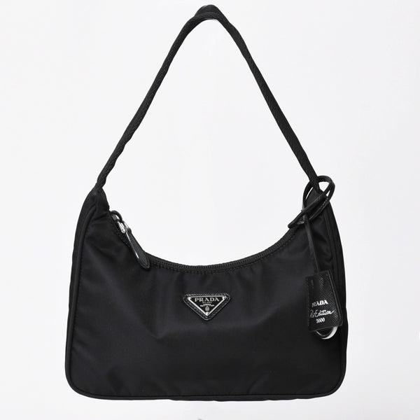 極美品 PRADA プラダ ホーボー ワンショルダーバッグ MV519 ナイロン ブラック トライアングルロゴ シルバー金具 中古 4a003553