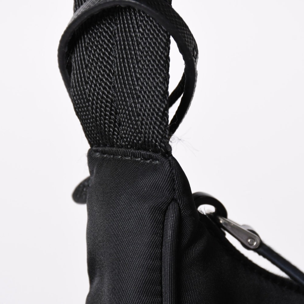 Very Good Condition PRADA Hobo One Shoulder Bag MV519 Nylon Black Triangle Logo Silver Hardware Used 4a003553