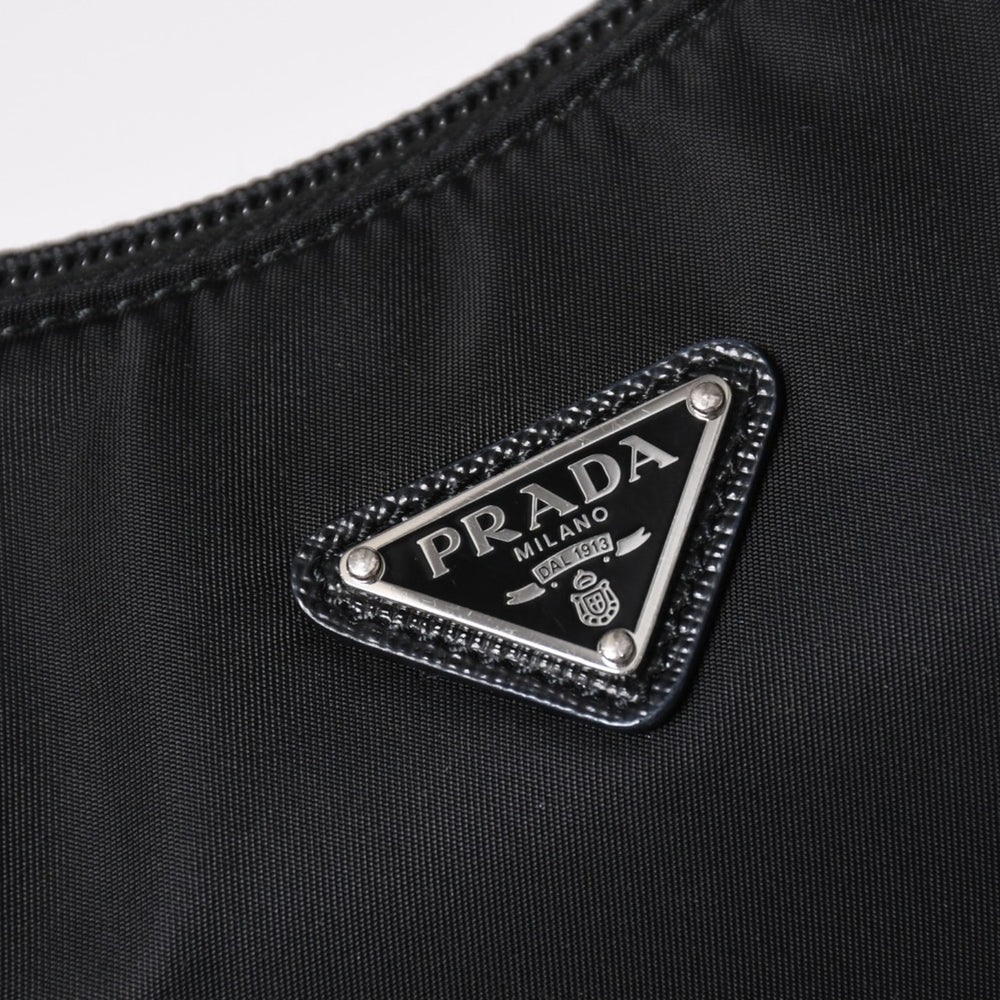 Very Good Condition PRADA Hobo One Shoulder Bag MV519 Nylon Black Triangle Logo Silver Hardware Used 4a003553
