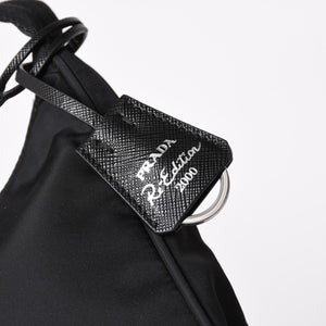 極美品 PRADA プラダ ホーボー ワンショルダーバッグ MV519 ナイロン ブラック トライアングルロゴ シルバー金具 中古 4a003553