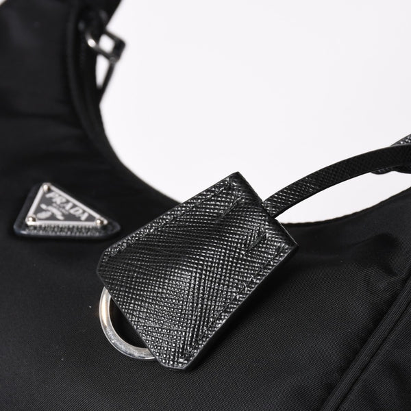 極美品 PRADA プラダ ホーボー ワンショルダーバッグ MV519 ナイロン ブラック トライアングルロゴ シルバー金具 中古 4a003553