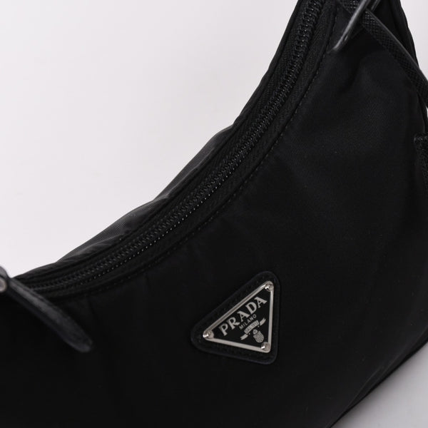 極美品 PRADA プラダ ホーボー ワンショルダーバッグ MV519 ナイロン ブラック トライアングルロゴ シルバー金具 中古 4a003553