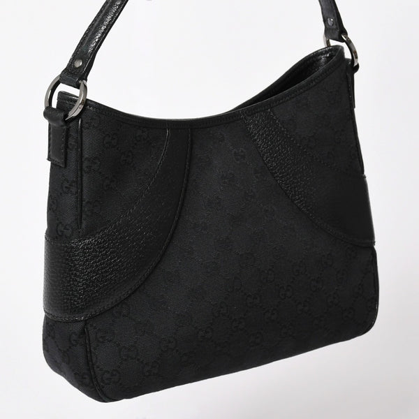 極美品 GUCCI グッチ GGキャンバス ショルダーバッグ ワンショルダーバッグ 肩掛け レザー ブラック 113012 中古 4a002014
