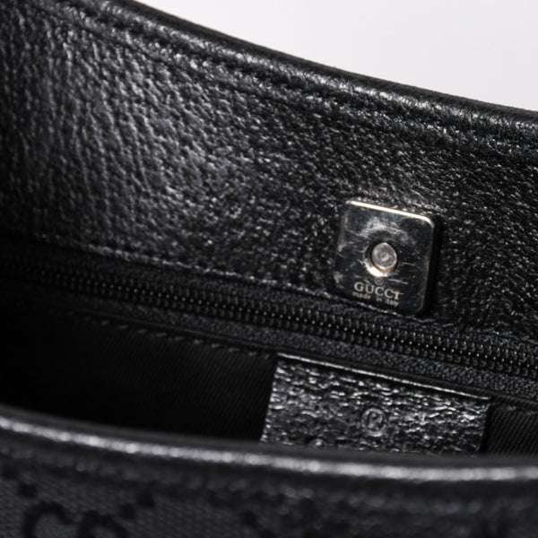 極美品 GUCCI グッチ GGキャンバス ショルダーバッグ ワンショルダーバッグ 肩掛け レザー ブラック 113012 中古 4a002014