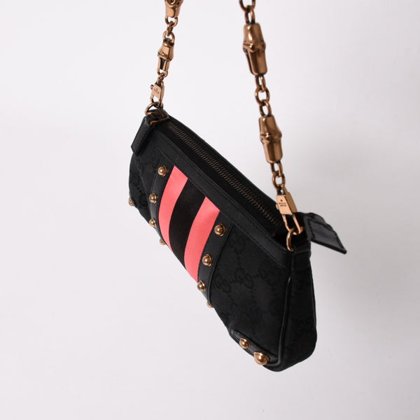 GUCCI Gucci Sherry Line Chain One Shoulder Bag 129423 GG Canvas Black Gold Hardware Good Condition Used 4a003551