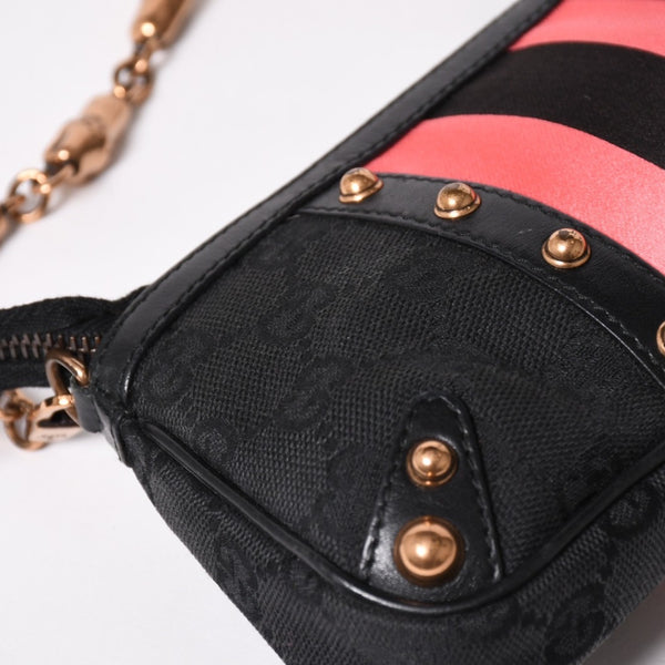 GUCCI Gucci Sherry Line Chain One Shoulder Bag 129423 GG Canvas Black Gold Hardware Good Condition Used 4a003551