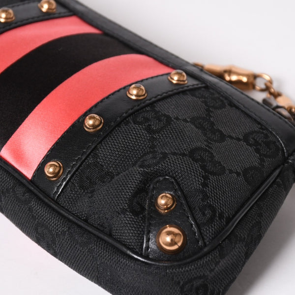 GUCCI Gucci Sherry Line Chain One Shoulder Bag 129423 GG Canvas Black Gold Hardware Good Condition Used 4a003551