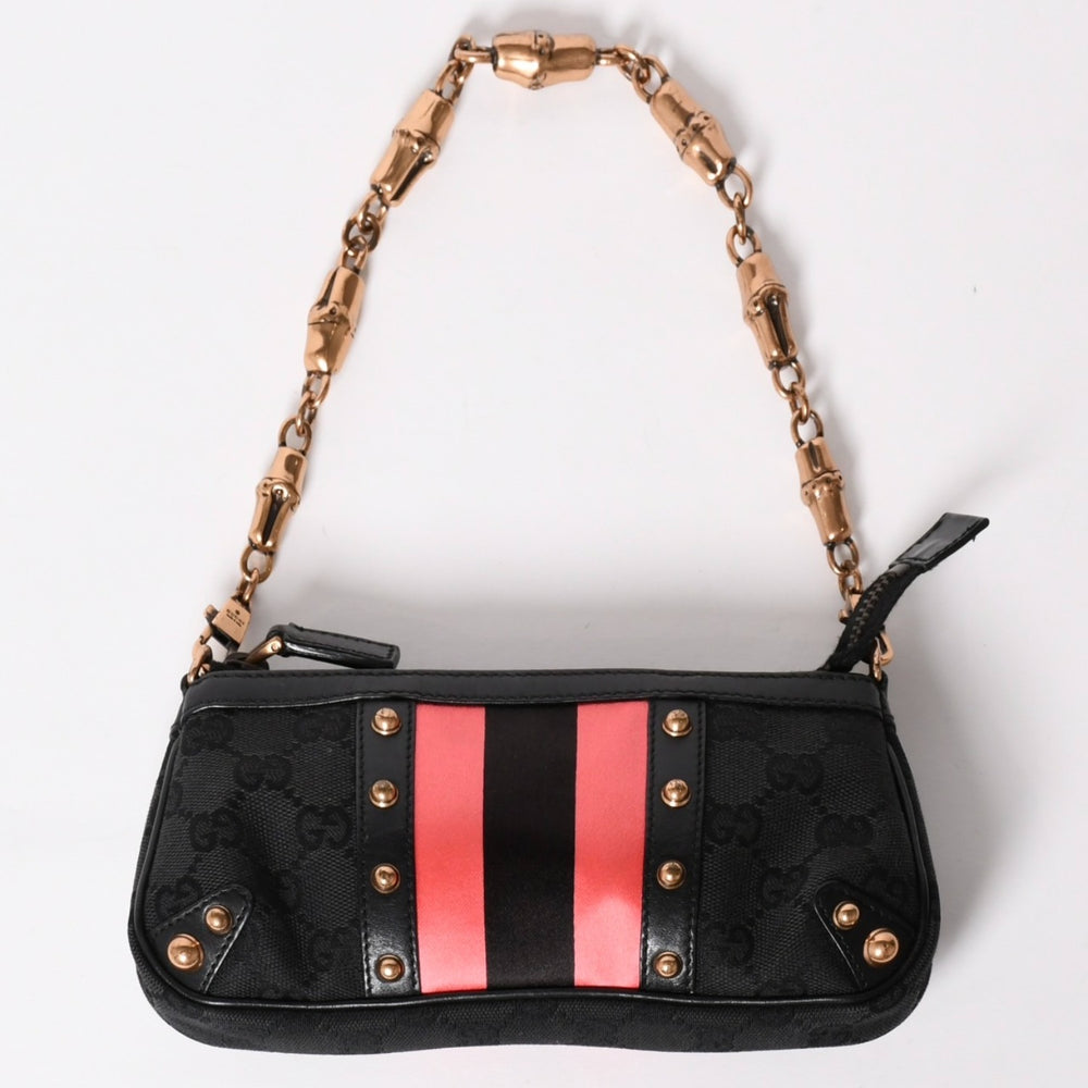 GUCCI グッチ シェリーライン チェーンワンショルダーバッグ 129423 GGキャンバス ブラック ゴールド金具 美品 中古 4a003551