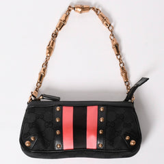 GUCCI Gucci Sherry Line Chain One Shoulder Bag 129423 GG Canvas Black Gold Hardware Good Condition Used 4a003551