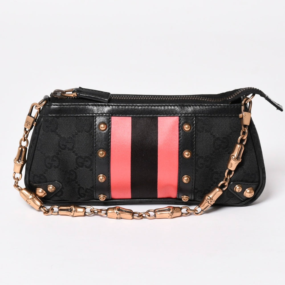 GUCCI グッチ シェリーライン チェーンワンショルダーバッグ 129423 GGキャンバス ブラック ゴールド金具 美品 中古 4a003551