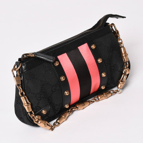 GUCCI Gucci Sherry Line Chain One Shoulder Bag 129423 GG Canvas Black Gold Hardware Good Condition Used 4a003551