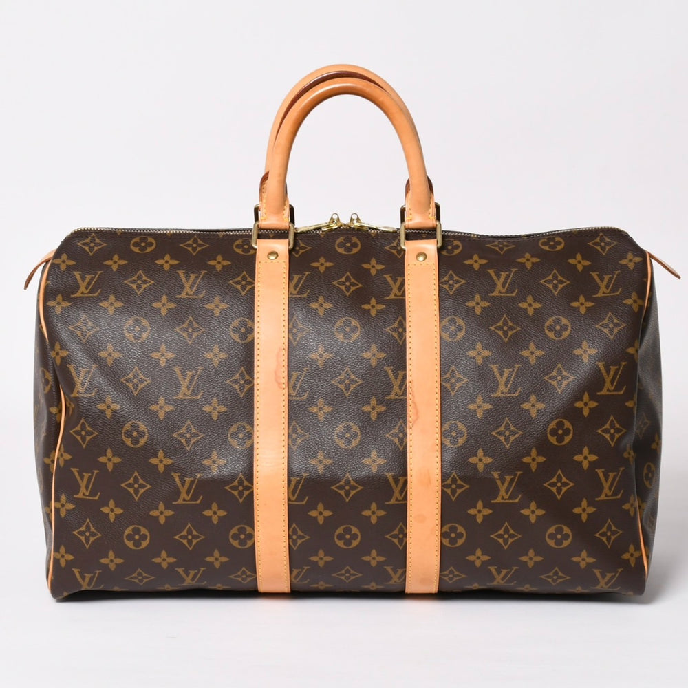 LOUIS VUITTON Monogram Keepall 45 Boston Bag M41428 Monogram Canvas Tanned Leather Brown Gold Hardware Good Used 4a003665