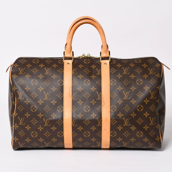 LOUIS VUITTON Monogram Keepall 45 Boston Bag M41428 Monogram Canvas Tanned Leather Brown Gold Hardware Good Used 4a003665