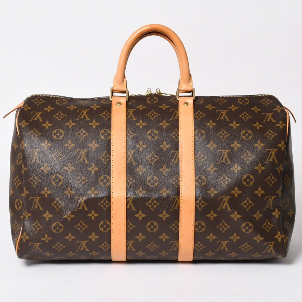 LOUIS VUITTON Monogram Keepall 45 Boston Bag M41428 Monogram Canvas Tanned Leather Brown Gold Hardware Good Used 4a003665