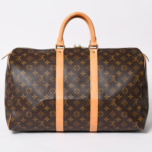 LOUIS VUITTON Monogram Keepall 45 Boston Bag M41428 Monogram Canvas Tanned Leather Brown Gold Hardware Good Used 4a003665