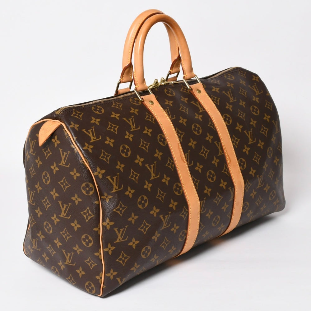 LOUIS VUITTON ルイヴィトン モノグラム キーポル45 ボストンバッグ M41428 モノグラムキャンバス ヌメ革 ブラウン ゴールド金具 良品 中古 4a003665