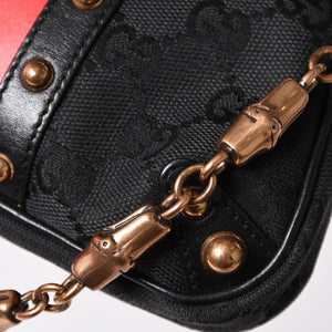 GUCCI Gucci Sherry Line Chain One Shoulder Bag 129423 GG Canvas Black Gold Hardware Good Condition Used 4a003551
