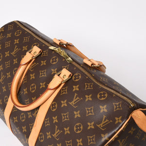LOUIS VUITTON Monogram Keepall 45 Boston Bag M41428 Monogram Canvas Tanned Leather Brown Gold Hardware Good Used 4a003665