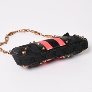 GUCCI Gucci Sherry Line Chain One Shoulder Bag 129423 GG Canvas Black Gold Hardware Good Condition Used 4a003551