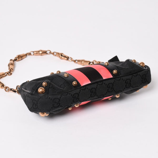 GUCCI Gucci Sherry Line Chain One Shoulder Bag 129423 GG Canvas Black Gold Hardware Good Condition Used 4a003551
