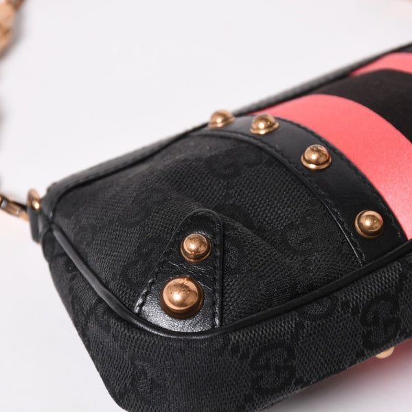 GUCCI Gucci Sherry Line Chain One Shoulder Bag 129423 GG Canvas Black Gold Hardware Good Condition Used 4a003551
