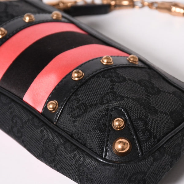 GUCCI Gucci Sherry Line Chain One Shoulder Bag 129423 GG Canvas Black Gold Hardware Good Condition Used 4a003551