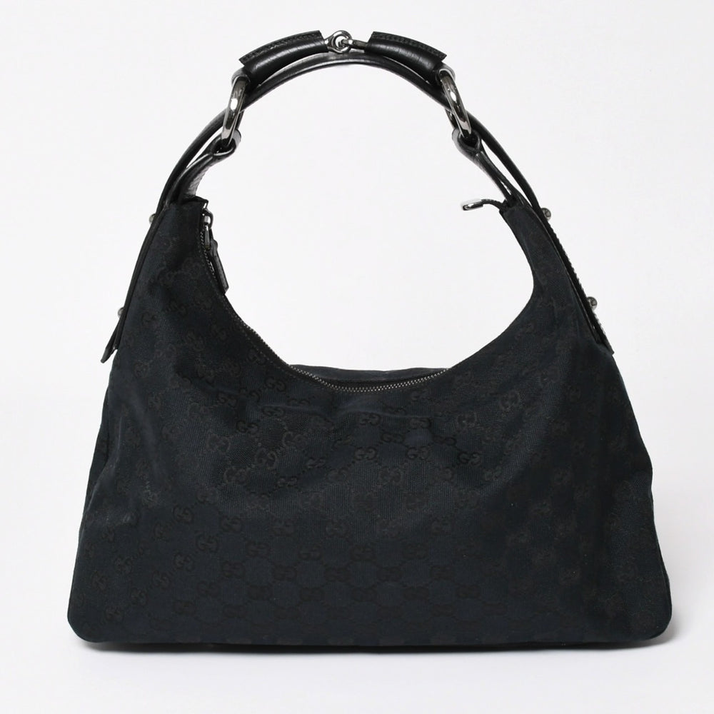 極美品 GUCCI グッチ ホースビット GGキャンバス ハンドバッグ ショルダーバッグ ブラック シルバー金具 190525 中古 4a003555