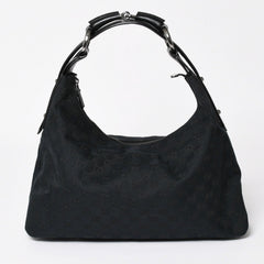 Very Good Condition GUCCI Gucci Horsebit GG Canvas Handbag Shoulder Bag Black Silver Hardware 190525 Used 4a003555