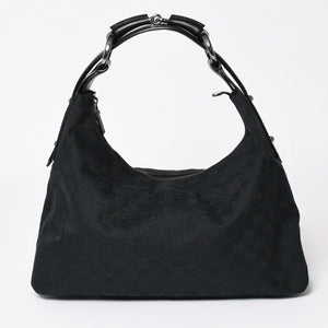 Very Good Condition GUCCI Gucci Horsebit GG Canvas Handbag Shoulder Bag Black Silver Hardware 190525 Used 4a003555