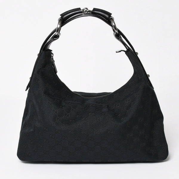Very Good Condition GUCCI Gucci Horsebit GG Canvas Handbag Shoulder Bag Black Silver Hardware 190525 Used 4a003555