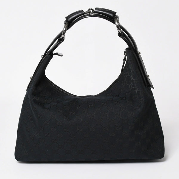Very Good Condition GUCCI Gucci Horsebit GG Canvas Handbag Shoulder Bag Black Silver Hardware 190525 Used 4a003555