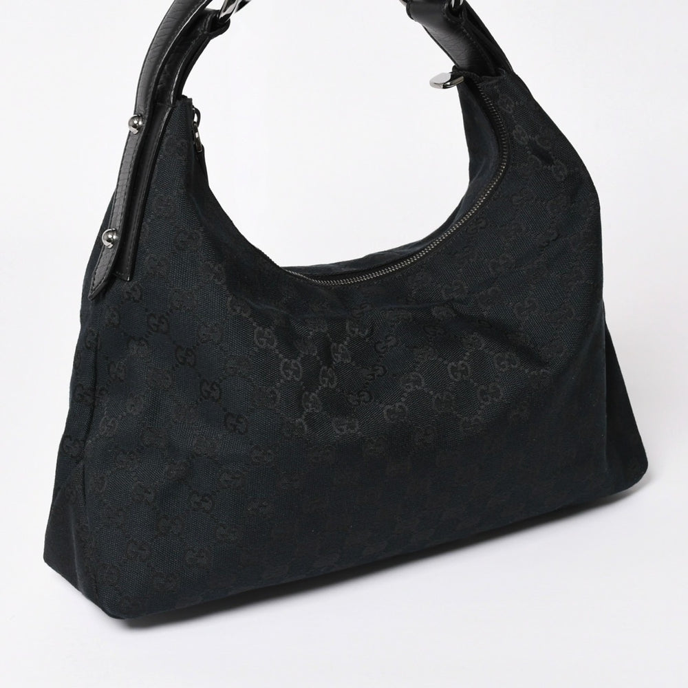 極美品 GUCCI グッチ ホースビット GGキャンバス ハンドバッグ ショルダーバッグ ブラック シルバー金具 190525 中古 4a003555