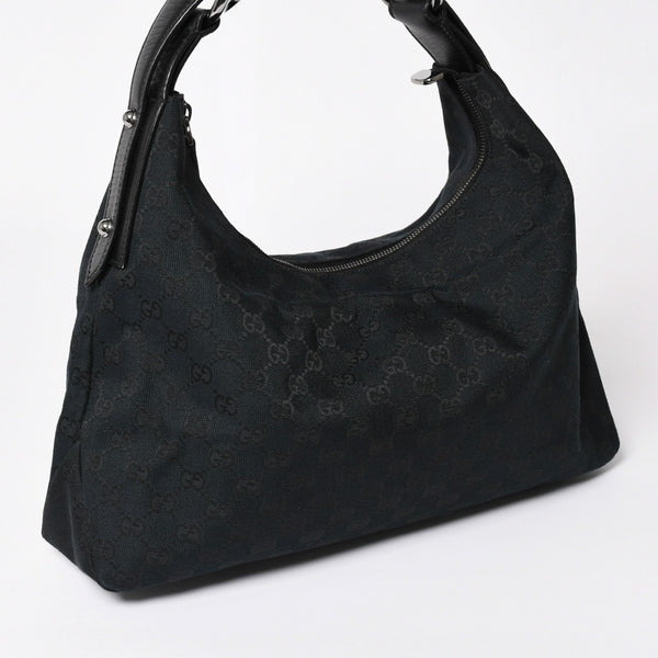 Very Good Condition GUCCI Gucci Horsebit GG Canvas Handbag Shoulder Bag Black Silver Hardware 190525 Used 4a003555