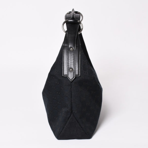 Very Good Condition GUCCI Gucci Horsebit GG Canvas Handbag Shoulder Bag Black Silver Hardware 190525 Used 4a003555