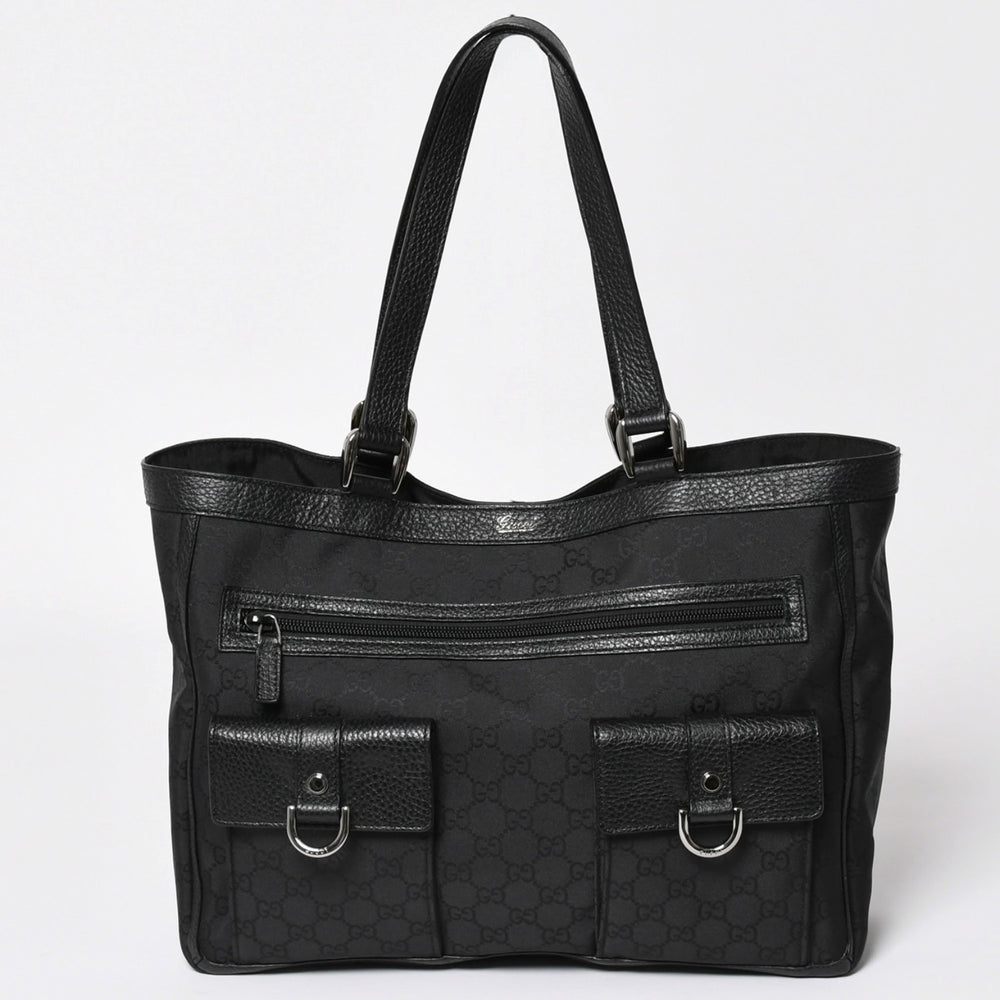極美品 GUCCI グッチ アビー GGナイロンキャンバスポケットトートバッグ 268639 ハンドバッグ GGキャンバス ブラック シルバー金具 中古 4a003457