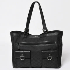 極美品 GUCCI グッチ アビー GGナイロンキャンバスポケットトートバッグ 268639 ハンドバッグ GGキャンバス ブラック シルバー金具 中古 4a003457