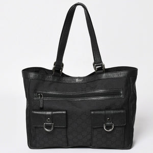 極美品 GUCCI グッチ アビー GGナイロンキャンバスポケットトートバッグ 268639 ハンドバッグ GGキャンバス ブラック シルバー金具 中古 4a003457