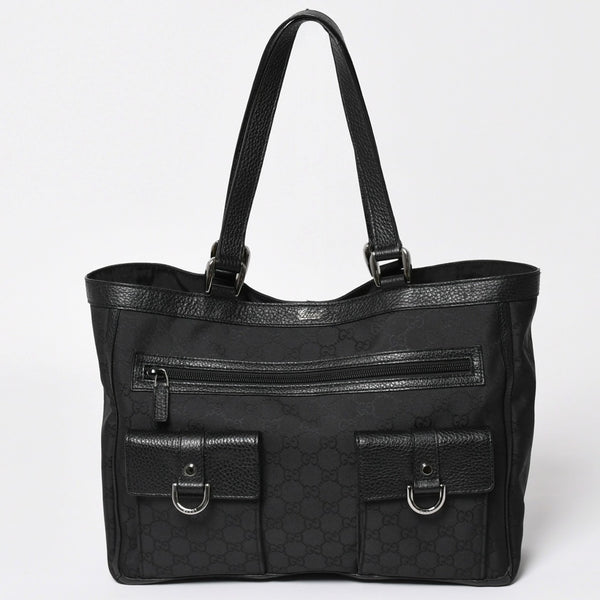 極美品 GUCCI グッチ アビー GGナイロンキャンバスポケットトートバッグ 268639 ハンドバッグ GGキャンバス ブラック シルバー金具 中古 4a003457