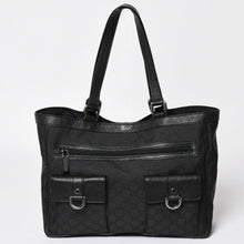 Load image into Gallery viewer, 極美品 GUCCI グッチ アビー GGナイロンキャンバスポケットトートバッグ 268639 ハンドバッグ GGキャンバス ブラック シルバー金具 中古 4a003457