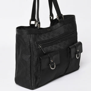 極美品 GUCCI グッチ アビー GGナイロンキャンバスポケットトートバッグ 268639 ハンドバッグ GGキャンバス ブラック シルバー金具 中古 4a003457