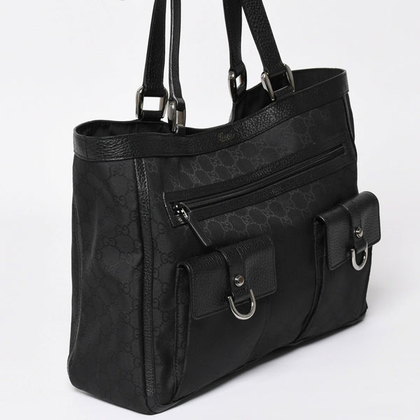 極美品 GUCCI グッチ アビー GGナイロンキャンバスポケットトートバッグ 268639 ハンドバッグ GGキャンバス ブラック シルバー金具 中古 4a003457
