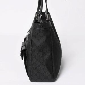 極美品 GUCCI グッチ アビー GGナイロンキャンバスポケットトートバッグ 268639 ハンドバッグ GGキャンバス ブラック シルバー金具 中古 4a003457