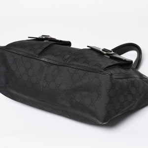 極美品 GUCCI グッチ アビー GGナイロンキャンバスポケットトートバッグ 268639 ハンドバッグ GGキャンバス ブラック シルバー金具 中古 4a003457