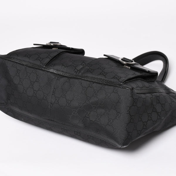 極美品 GUCCI グッチ アビー GGナイロンキャンバスポケットトートバッグ 268639 ハンドバッグ GGキャンバス ブラック シルバー金具 中古 4a003457