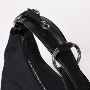 Very Good Condition GUCCI Gucci Horsebit GG Canvas Handbag Shoulder Bag Black Silver Hardware 190525 Used 4a003555