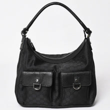 Load image into Gallery viewer, 極美品 GUCCI グッチ ホーボー ワンショルダー ハンドバッグ 293581 GGキャンバス レザー ブラック シルバー金具 中古 4a003495