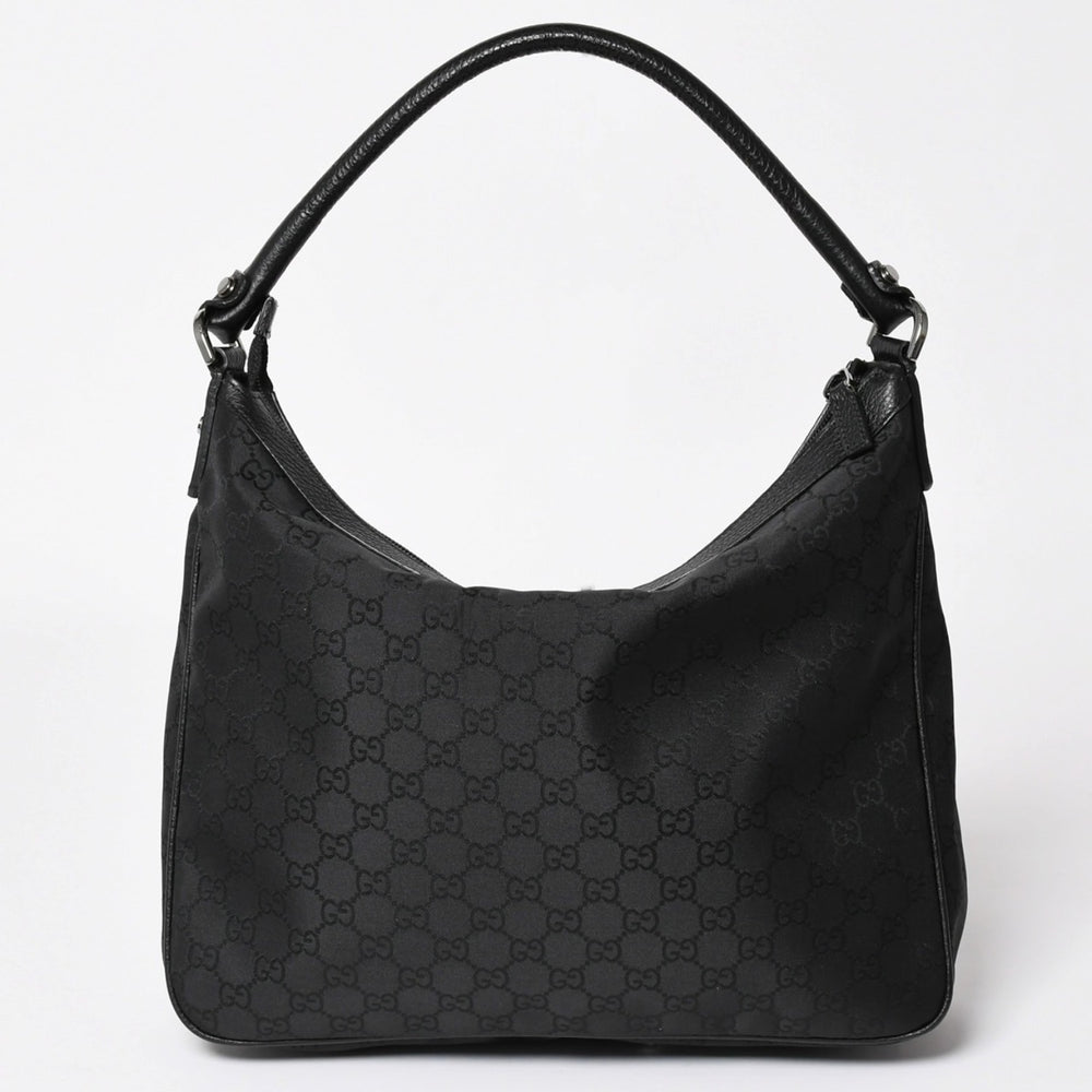 極美品 GUCCI グッチ ホーボー ワンショルダー ハンドバッグ 293581 GGキャンバス レザー ブラック シルバー金具 中古 4a003495