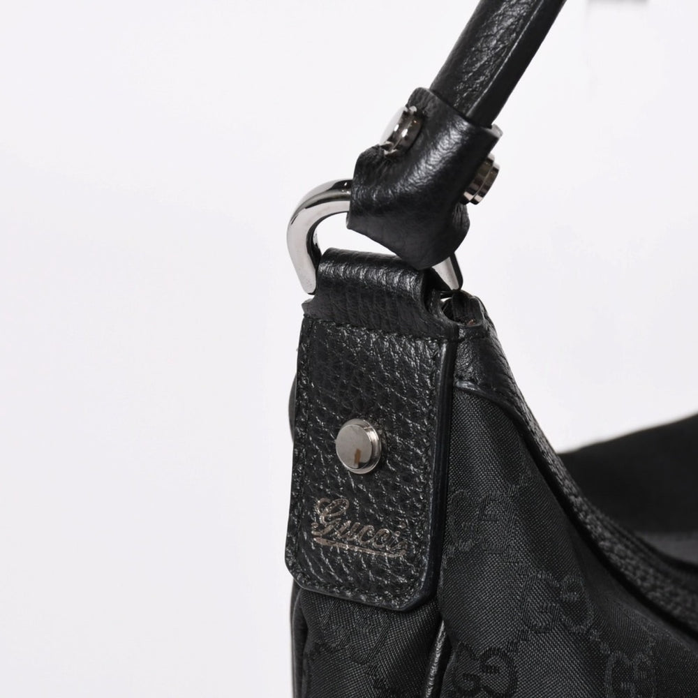 Very Good Condition GUCCI Gucci Hobo One Shoulder Handbag 293581 GG Canvas Leather Black Silver Hardware Used 4a003495