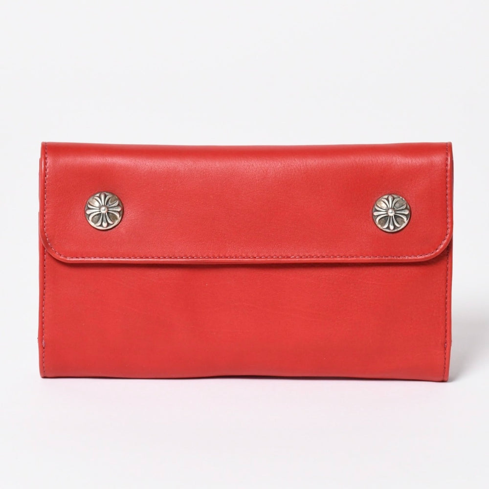 Very Good Condition CHROME HEARTS WAVE CROSS BALL Wave Cross Ball Button Long Wallet Long Wallet Soft Leather Used 4a003560